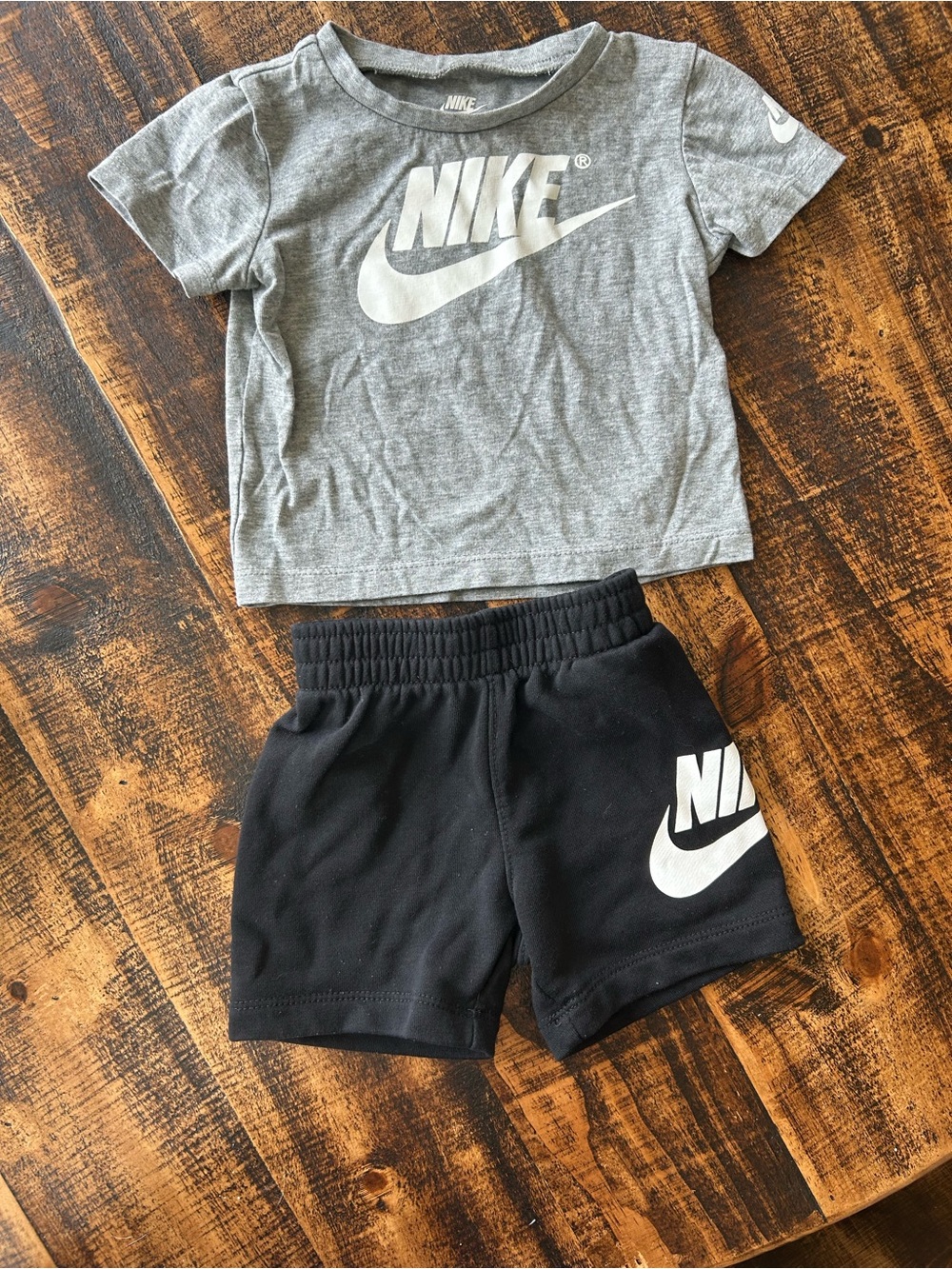 Nike Gray Tee & Black Logo Shorts Kids Set